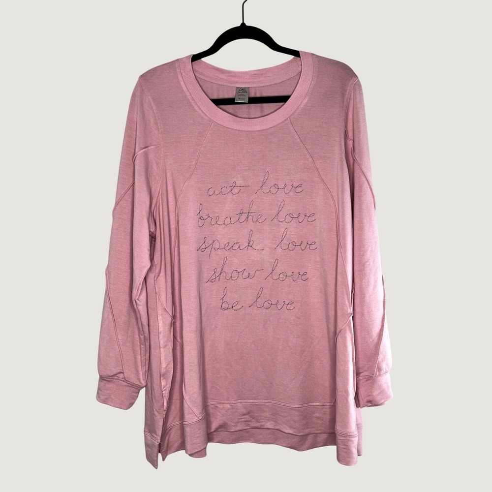 Ave Leisure Top 18/20 Pink Love Embroidered Raglan Athleisure Plus Size Pullover